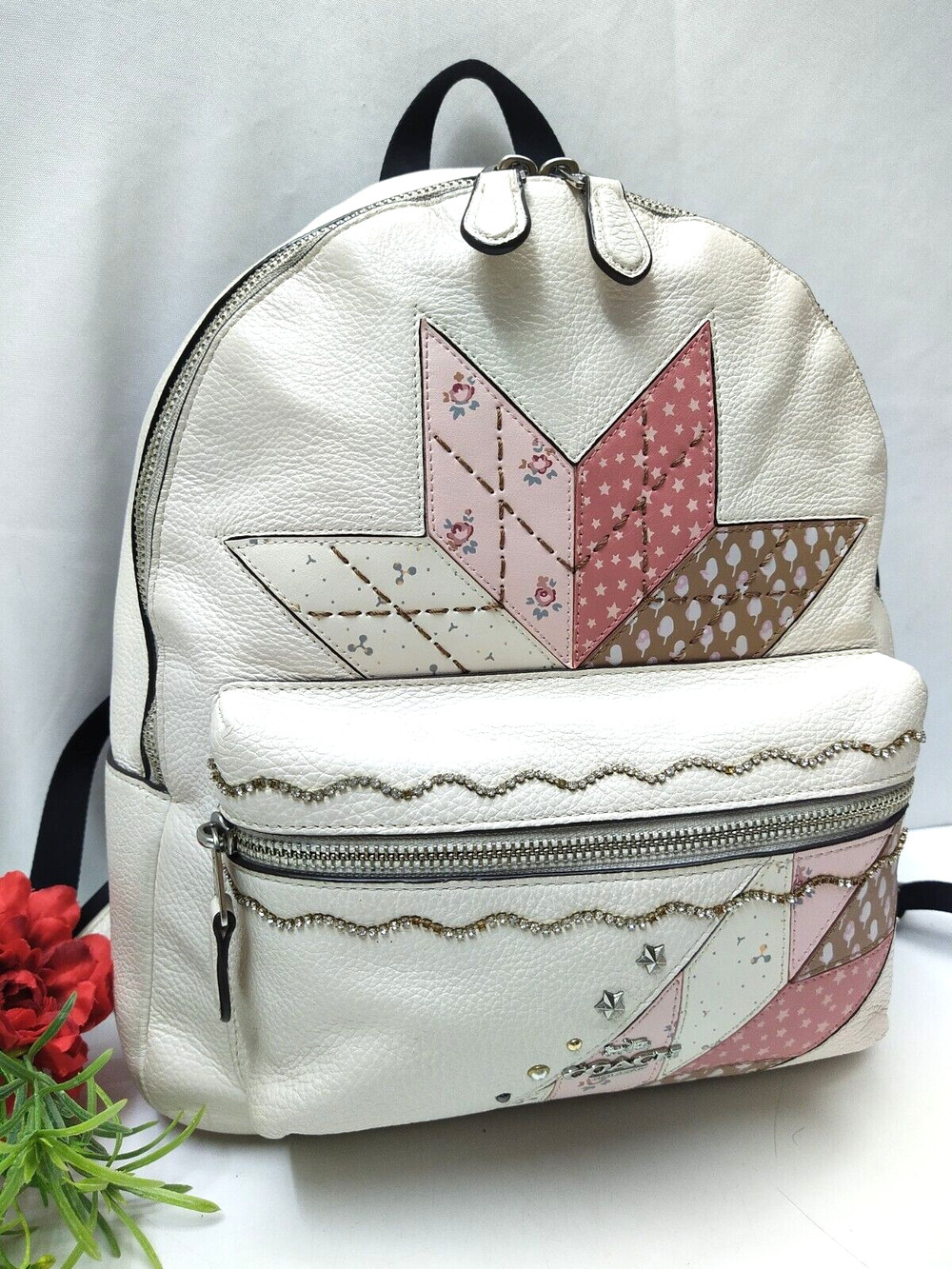 Coach Charlie Star Patchwork Multicolor Leather Top Handle Zipper Backpack